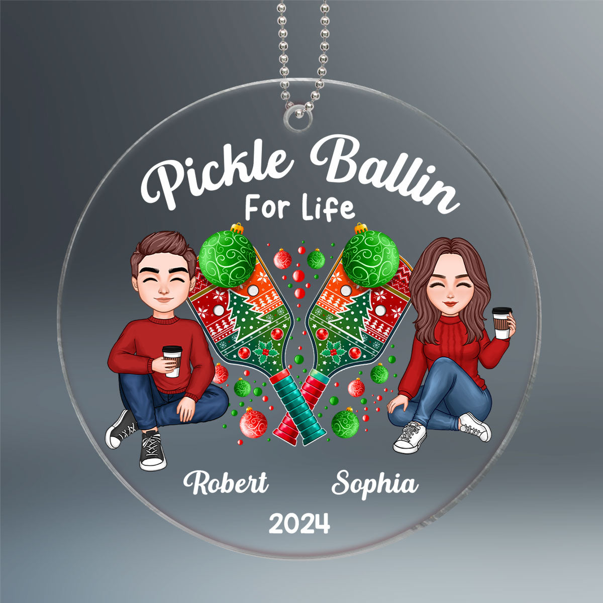 Pickle Ballin For Life Happy Christmas Couple Friends Personalized Acrylic Ornament