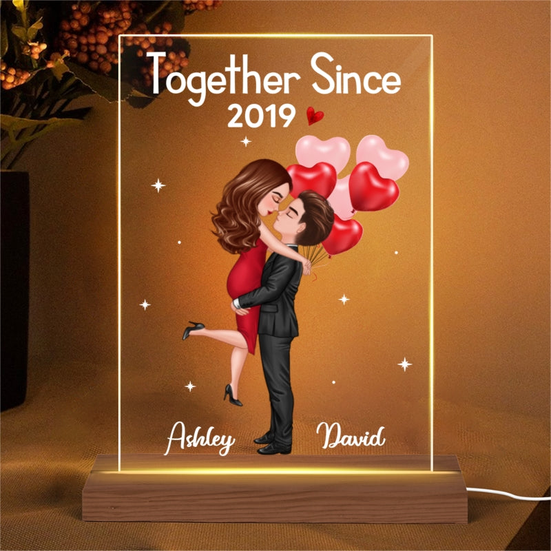 Doll Hugging Couple Valentine‘s Anniversary Gift For Him Gift For Her Personalized Rectangle Acrylic Plaque LED Lamp Night Light