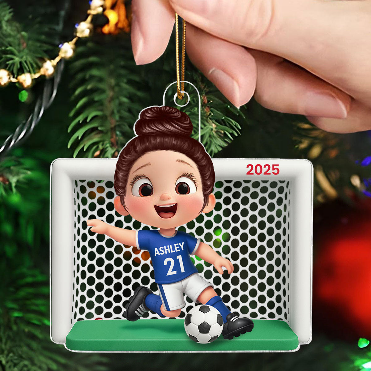 Boy Girl Soccer Player Personalized 3D Effect Acrylic Ornament, Christmas Gift