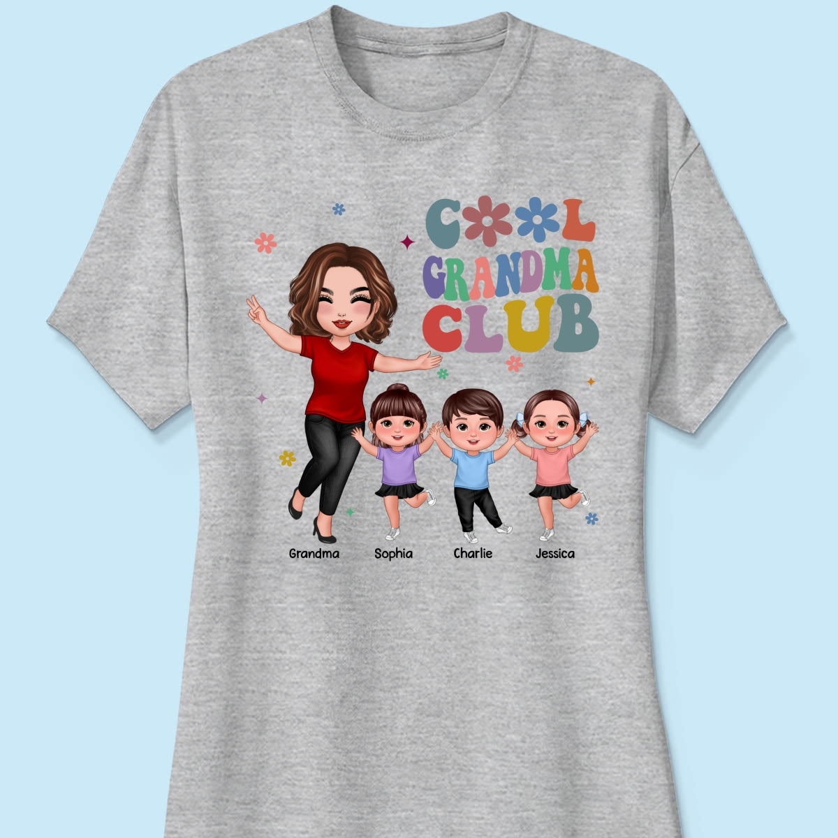 Cool Grandma Club Happy Doll Grandma Kids Personalized Shirt