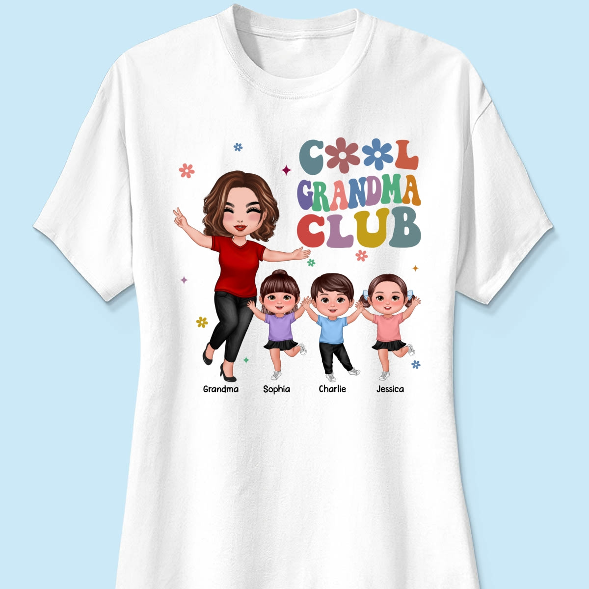 Cool Grandma Club Happy Doll Grandma Kids Personalized Shirt