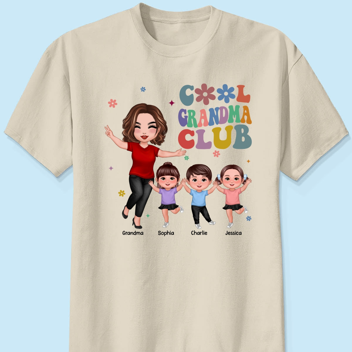 Cool Grandma Club Happy Doll Grandma Kids Personalized Shirt