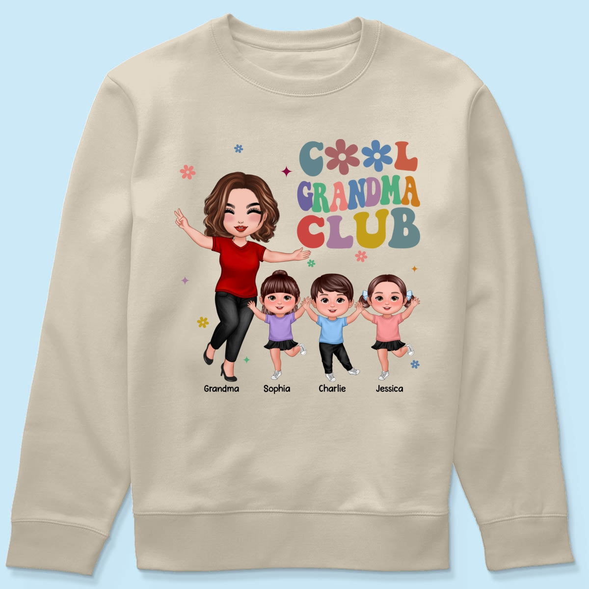 Cool Grandma Club Happy Doll Grandma Kids Personalized Shirt