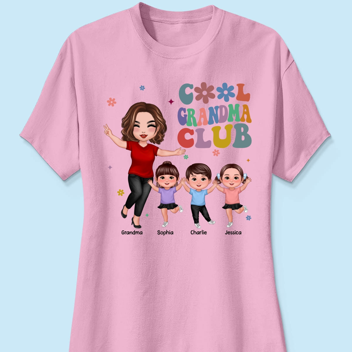 Cool Grandma Club Happy Doll Grandma Kids Personalized Shirt