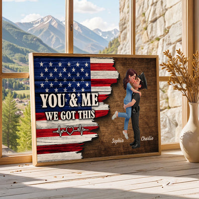 Proud Hero Couple Forever Together Half Nation Flag - Personalized Poster - Valentine's Day Gift For Couple, For Him, For Her, Nurse, Police, Firefighter, Army