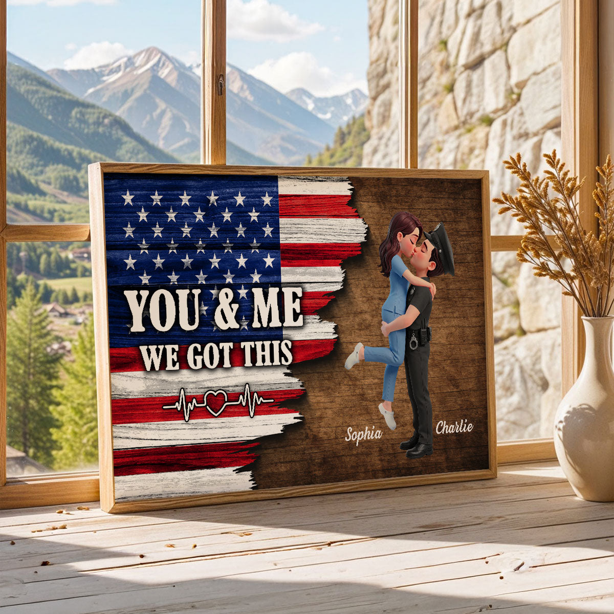 Proud Hero Couple Forever Together Half Nation Flag - Personalized Poster - Valentine's Day Gift For Couple, For Him, For Her, Nurse, Police, Firefighter, Army
