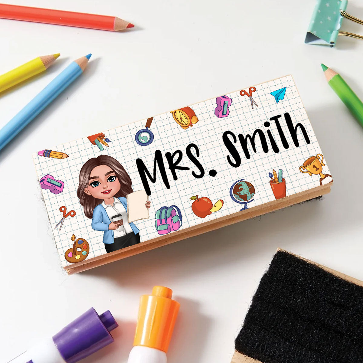 Teacher School Things Personalized Chalkboard/Whiteboard Eraser with Marker, Teacher Appreciation Gift, Back To School Gift