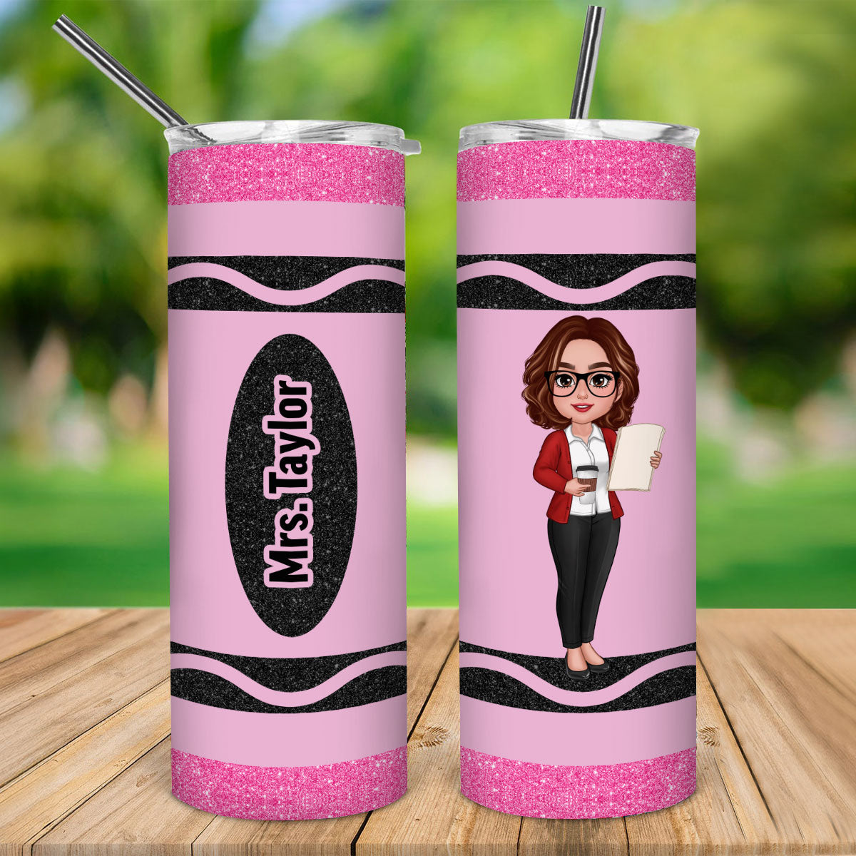 Teacher Custom Name Appreciation Gift Crayon Inspired Personalized Skinny Tumbler