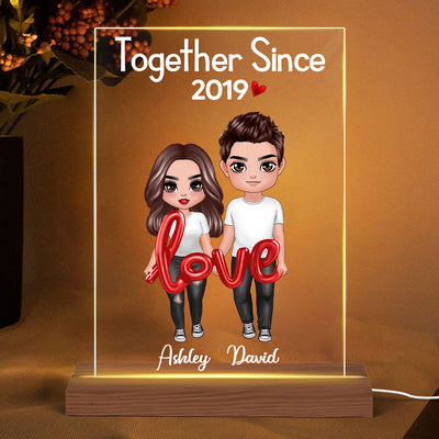 Doll Couple Love Balloon Personalized Rectangle Acrylic Plaque LED Lamp Night - Gift For Him For HerLight