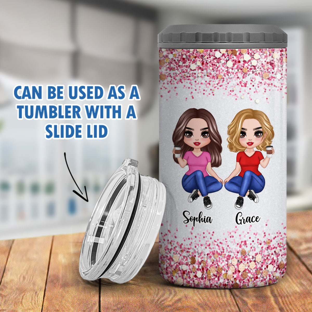 Sparkling Doll Besties Gift For Best Friends Personalized 4 In 1 Can Cooler
