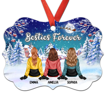 Besties Sisters Forever Winter Night Personalized Christmas Ornament
