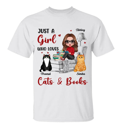 Reading Books Girl And Cats Outline Personalized Shirt