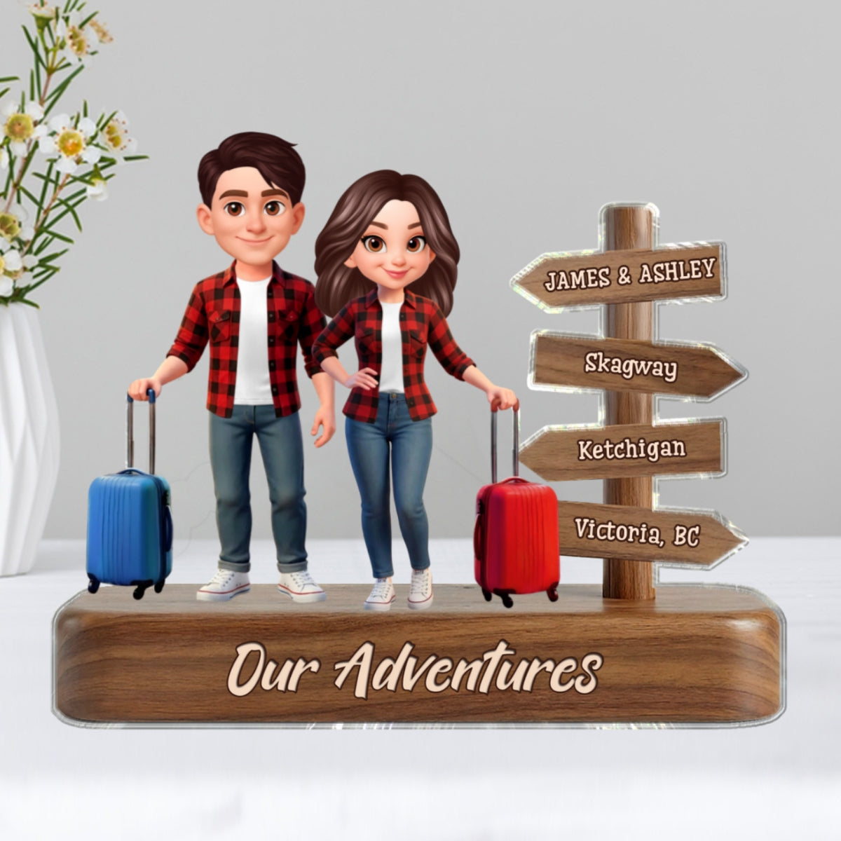 Couple Travel Adventure Traveling Destination 2D Flat - Personalized Acrylic Block Plaque - Gift for Travelers