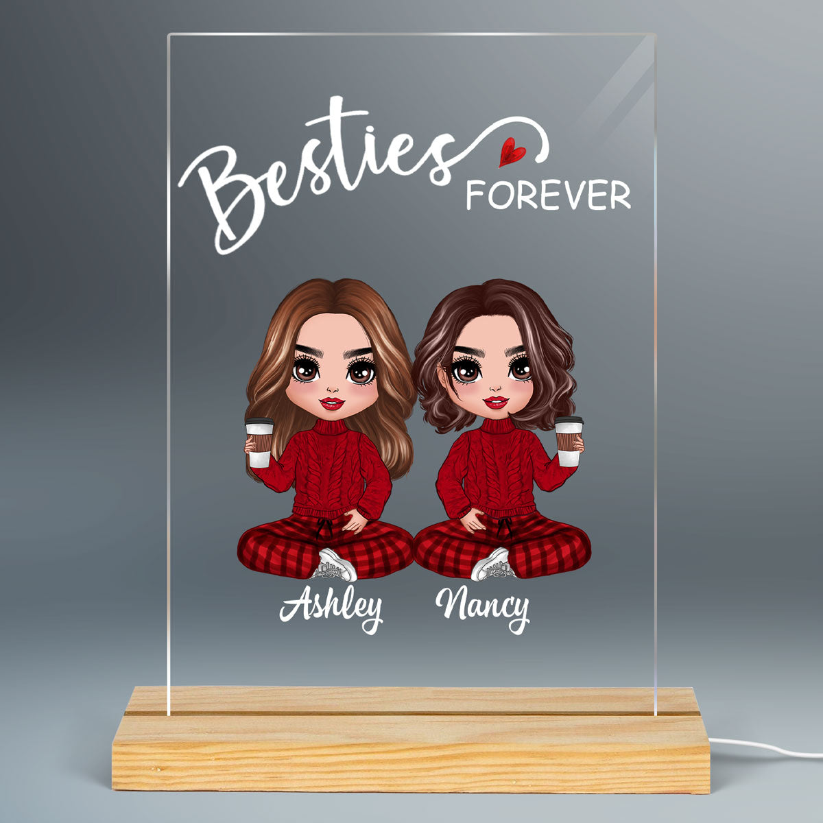 Doll Besties Sisters Forever Personalized Rectangle Acrylic Plaque LED Lamp Night Light
