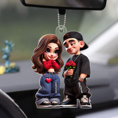 3D Effect Y2K Couple Personalized Acrylic Car Hanger,  Gift For Couple, For Him, For Her