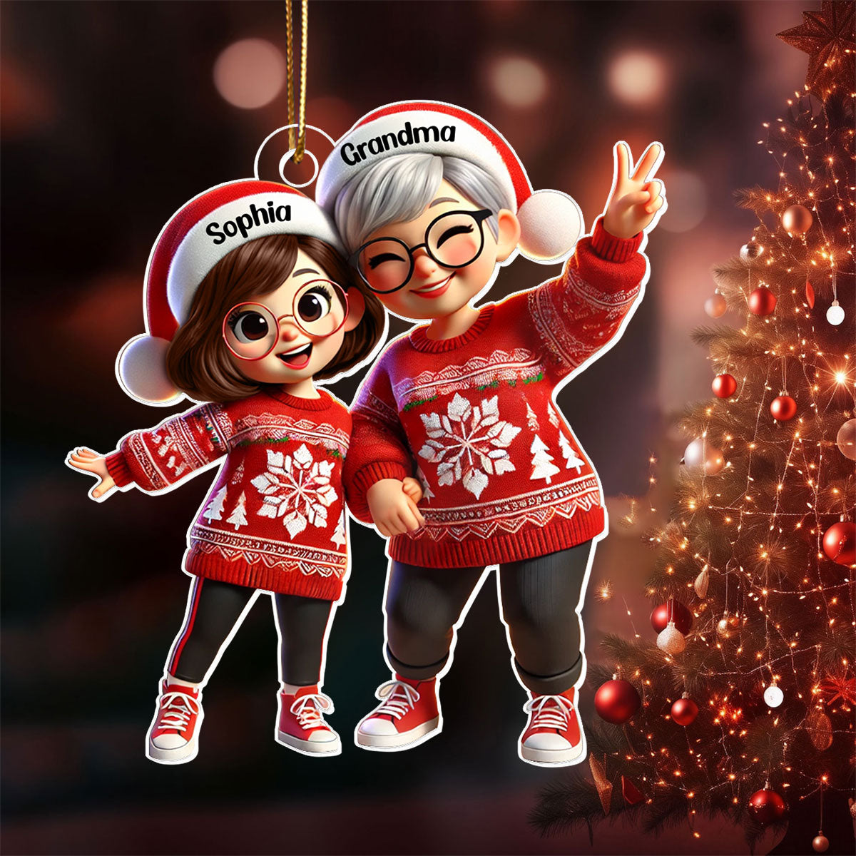 3D Effect Happy Christmas Grandma Grandkids Personalized Acrylic Ornament, Gift For Granddaughter, Christmas Gift