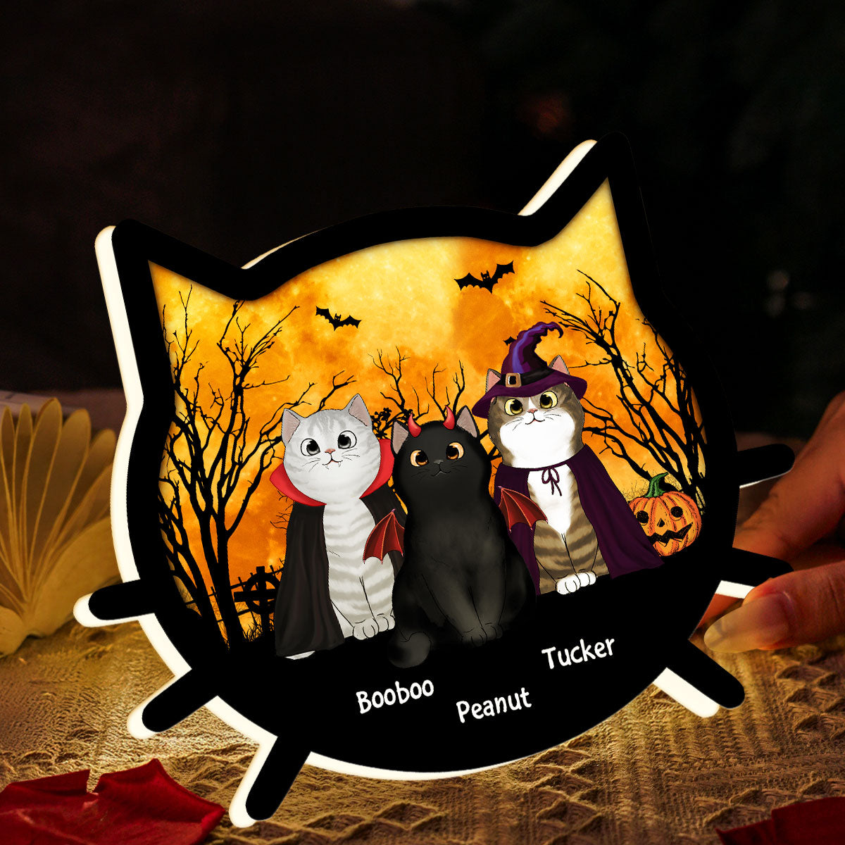 Spooky Halloween Theme Cat Face - Personalized Light Box
