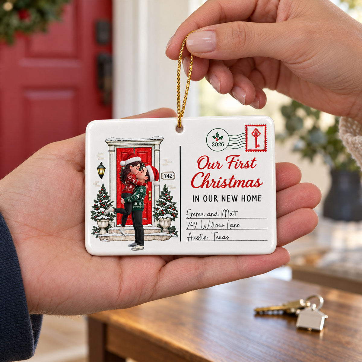 Couple First Christmas In New Home - Personalized Ceramic Ornament – New Home Keepsake, Housewarming Gift for Couple