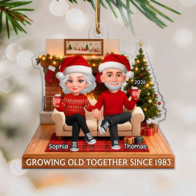 3D Effect Christmas Couple Cozy Christmas - Personalized Acrylic Ornament - Heartfelt Gift For Couple