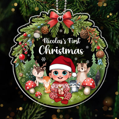 Animated Woodland Animals Baby's First Christmas Personalized Acrylic Ornament