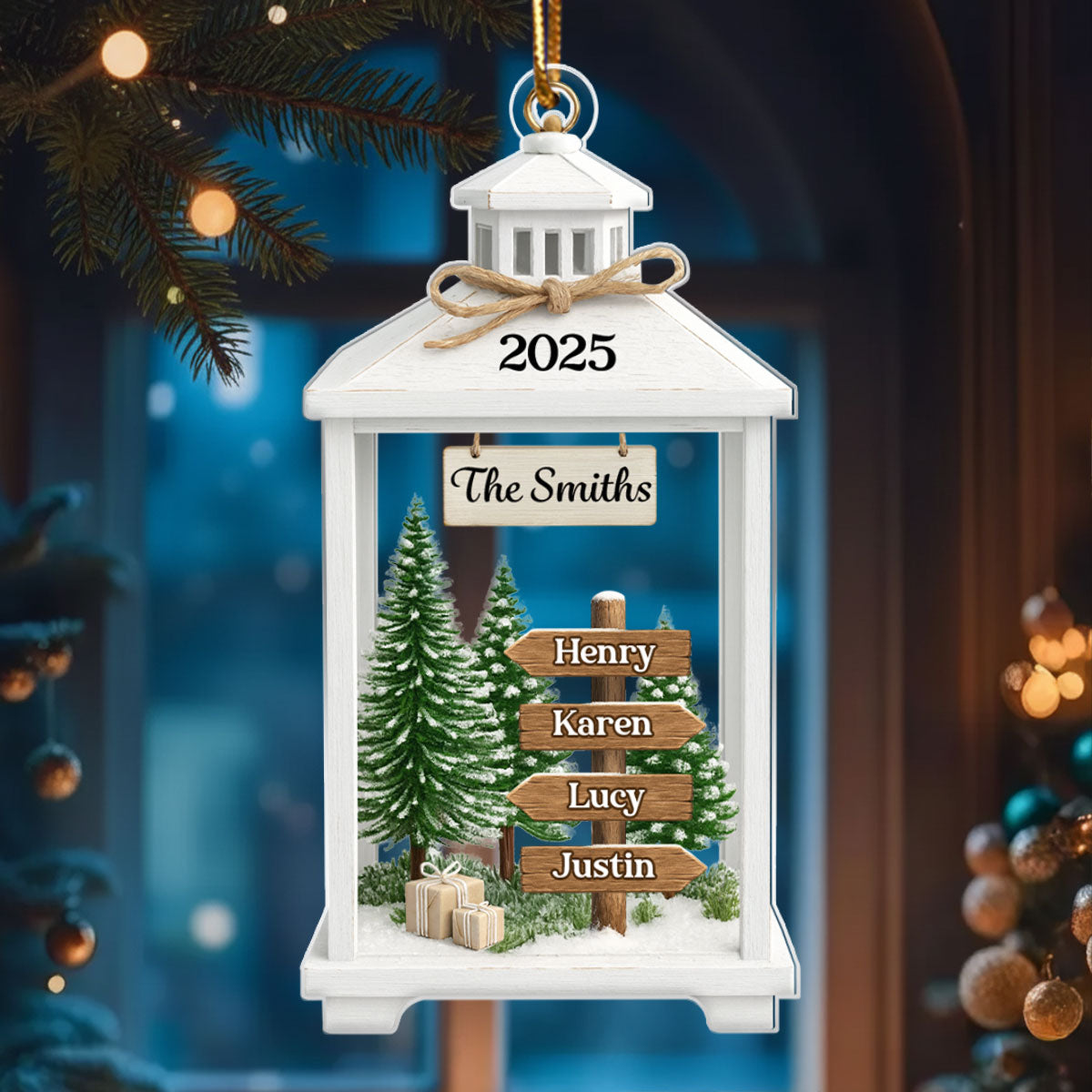 Family Sign Post Lantern - Personalized Acrylic Ornament - Christmas Gift for Family