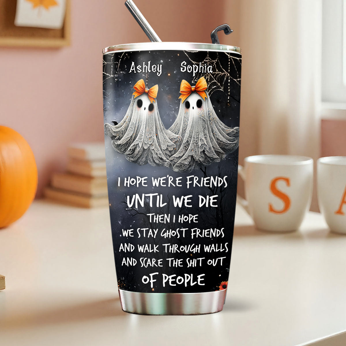Ghoulmates Besties Personalized Tumbler, Halloween Gift for Best Friends
