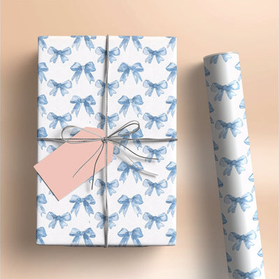 Blue Bow Coquette Gift Wrapping Paper