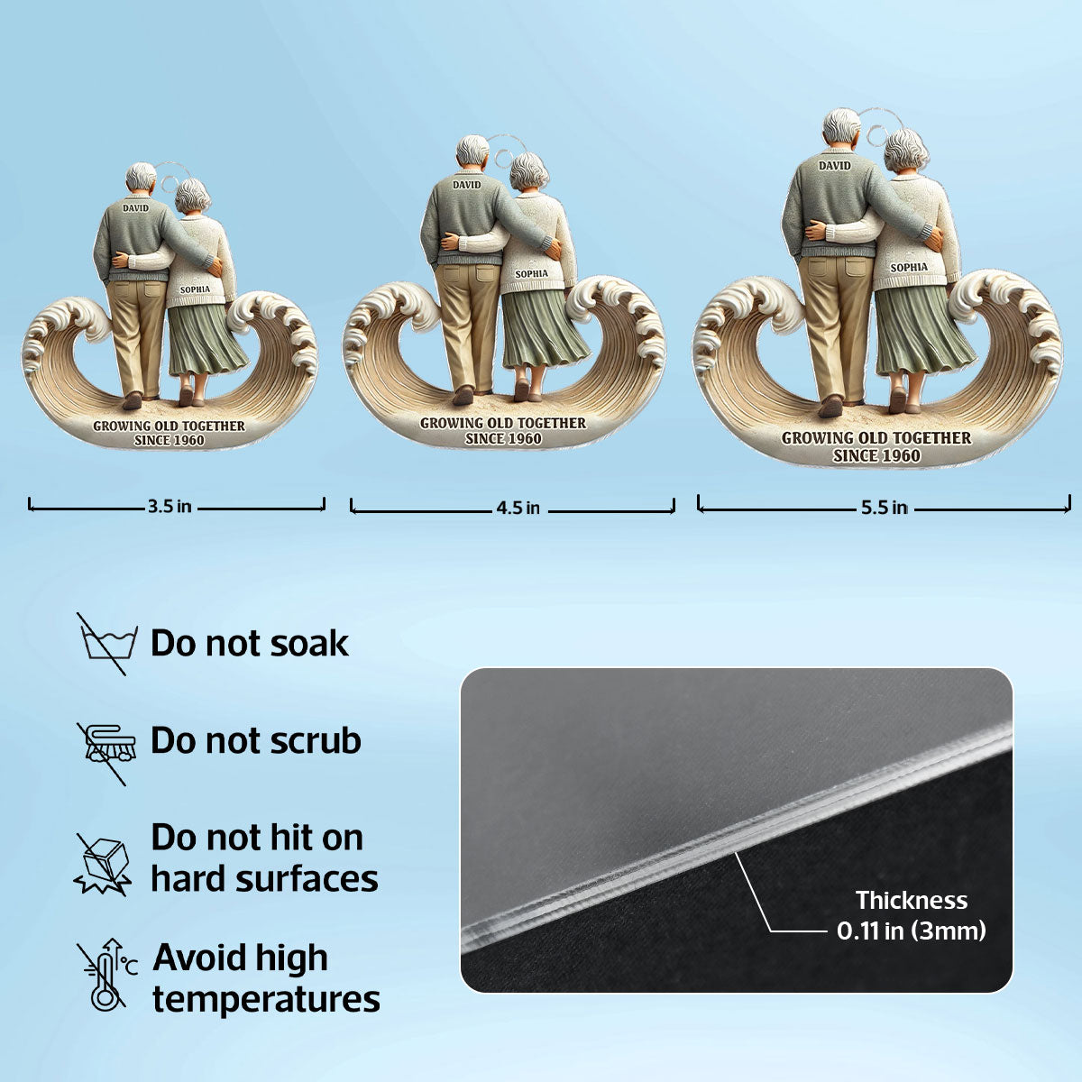 3D Effect Sea Waves Old Couple Walking Together Personalized Car Hanger Ornament, Heartfelt Gift For Couple, For Him, For Her, Husband, Wife