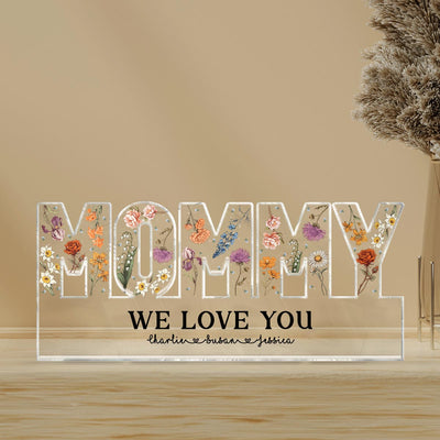 Vintage Flowers We Love You With Names Personalized Acrylic Block Plaque Gift For Grandma, Gift For Mom, Gift For Mother‘s Day