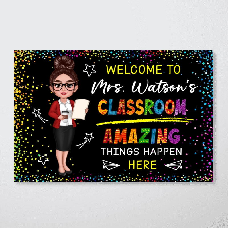 Classroom Amazing Things Happen Here Personalized Motivational Poster, Teacher Classroom Decor