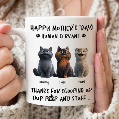 Happy Mother's Day Cat Mom, Thanks for Scooping My Poop, Personalized Stainless Steel Tumbler With Handle