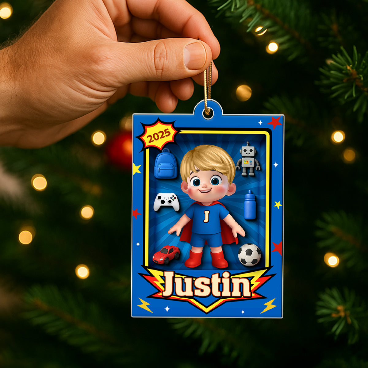 Cute Little Boy In Toy Box - Personalized Acrylic Ornament - Unique Christmas Gift For Kids, Grandkids