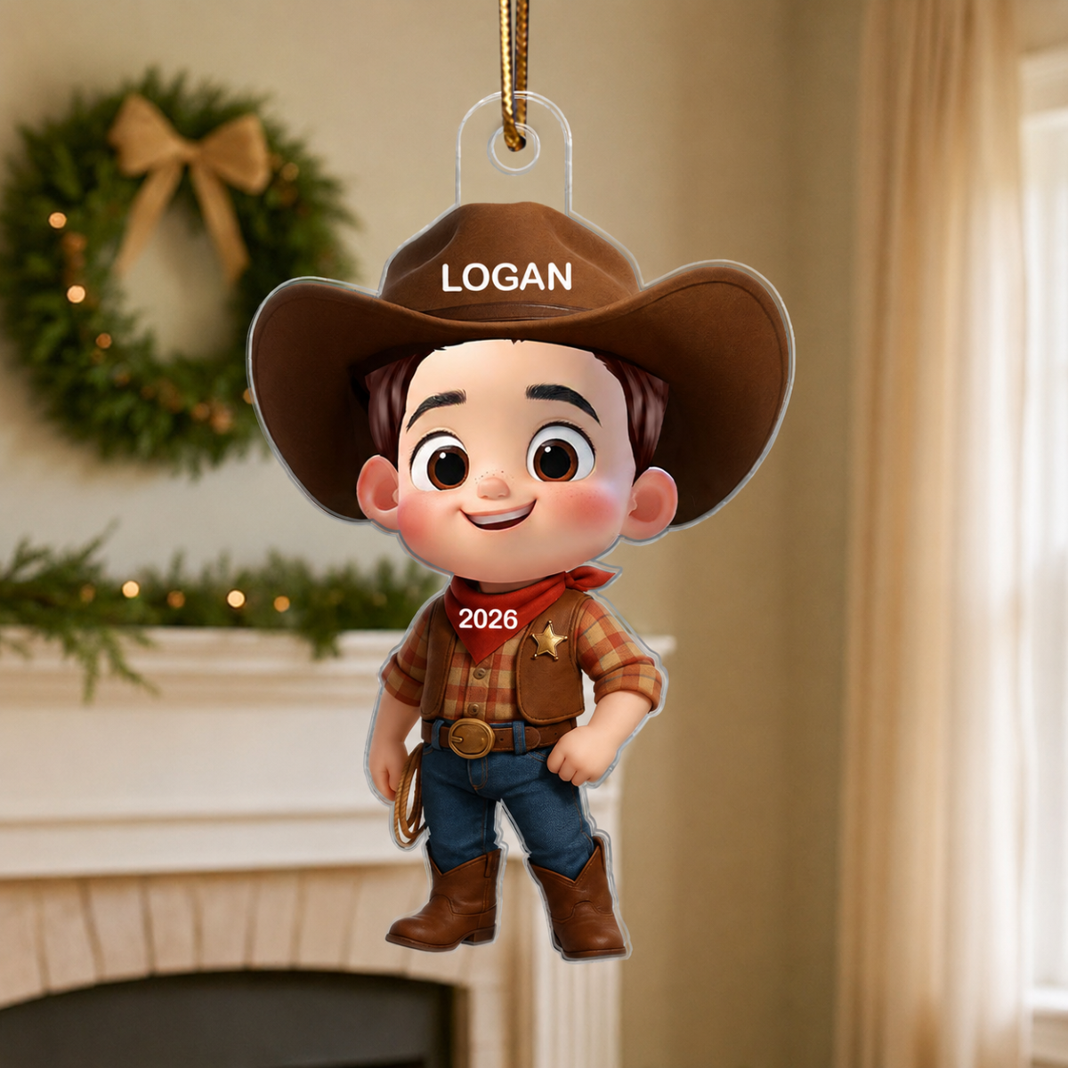 3D Effect Little Cowboy Christmas Personalized Acrylic Ornament