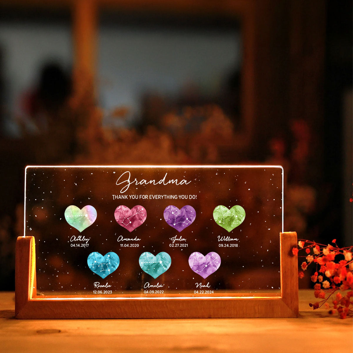 Birthstone Constellations Personalized U-Base Acrylic LED Night Light, Valentine's Day Gift, Grandparents Day Gift, Gift for Her, Mom Gift, For Grandma