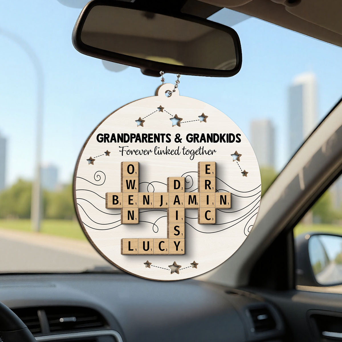 Christmas Grandparents Grandma Grandpa Grandkids Forever Linked Together Crossword Art Personalized 2-Layer Wooden Ornament