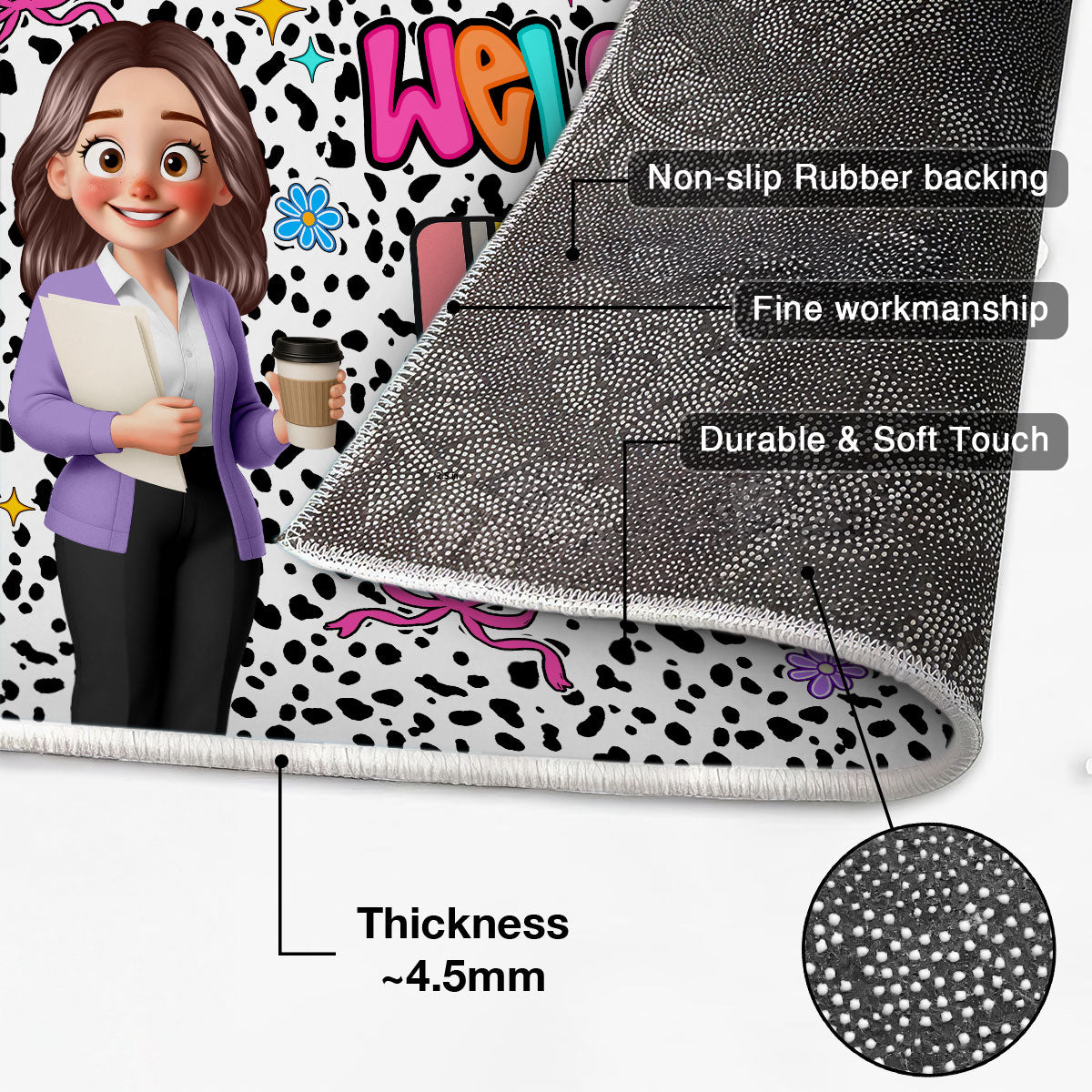 Preppy Style Teacher Happy To See Your Face Personalized Doormat