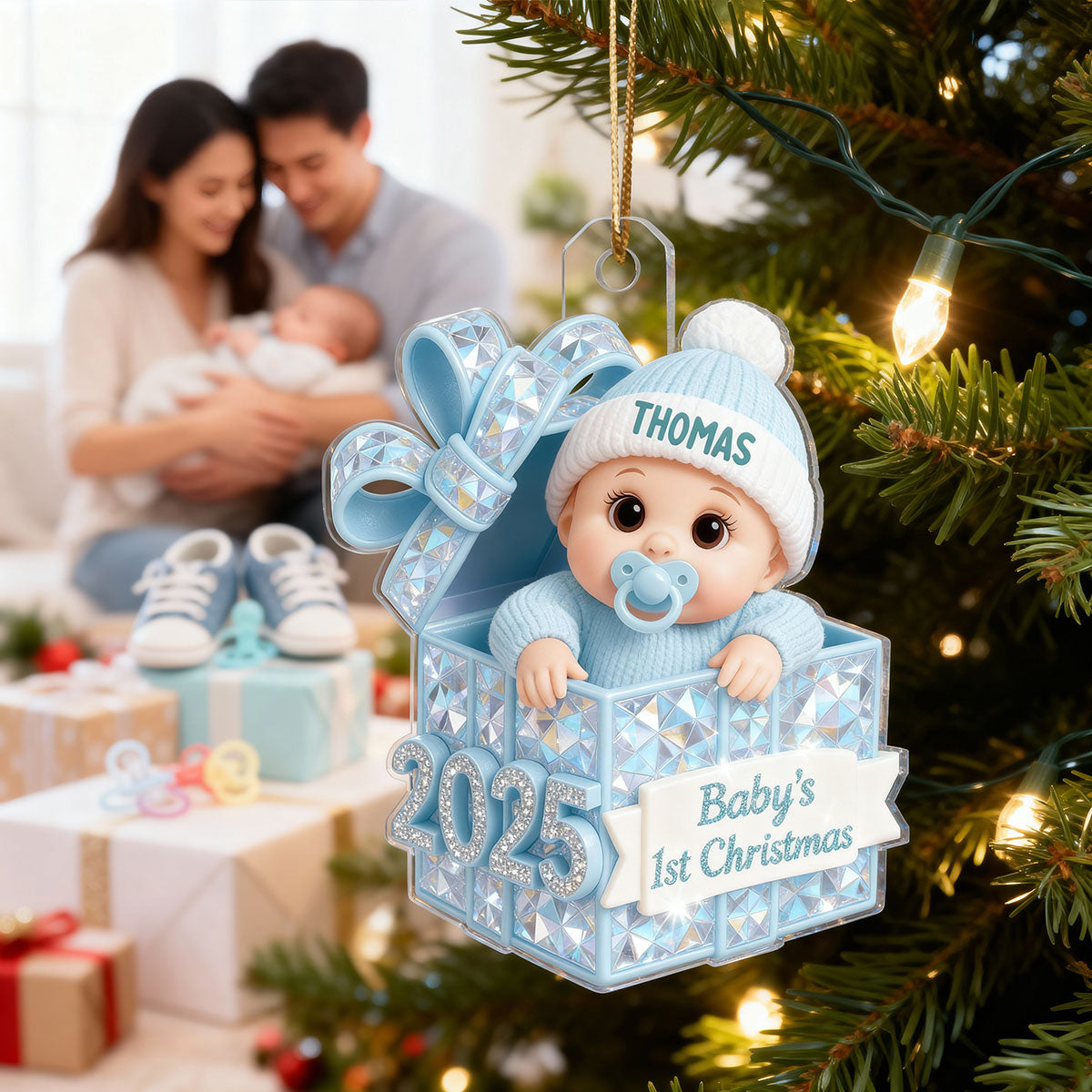 3D Shining Effect Pastel Color Baby's First Christmas - Personalized Acrylic Ornament