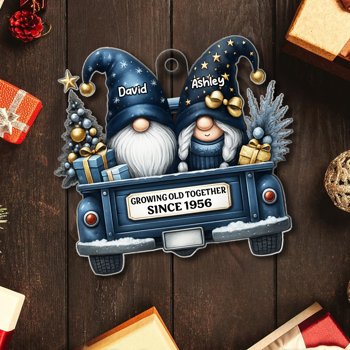 Gnome Couple Growing Old Together - Personalized Acrylic Ornament - Heartfelt Gift For Couple, For Him, For Her, Husband, Wife