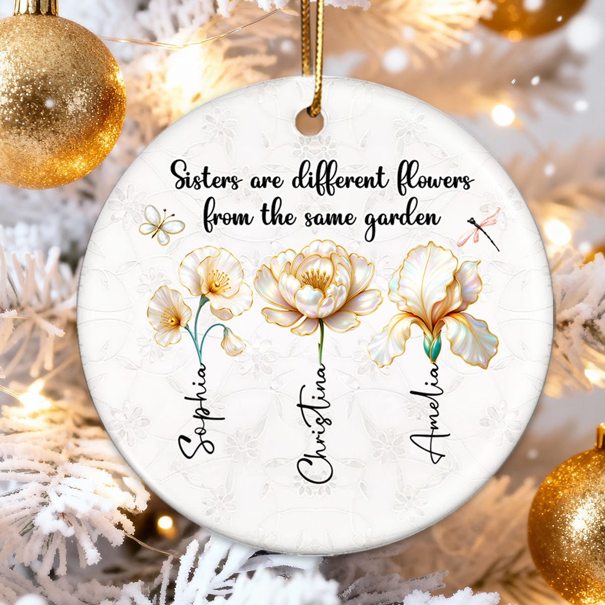 3D Effect Birth Flowers Sisters From The Same Garden - Personalized Ceramic Ornament - Birthday Christmas Just Because Gift For Sisters, Besties