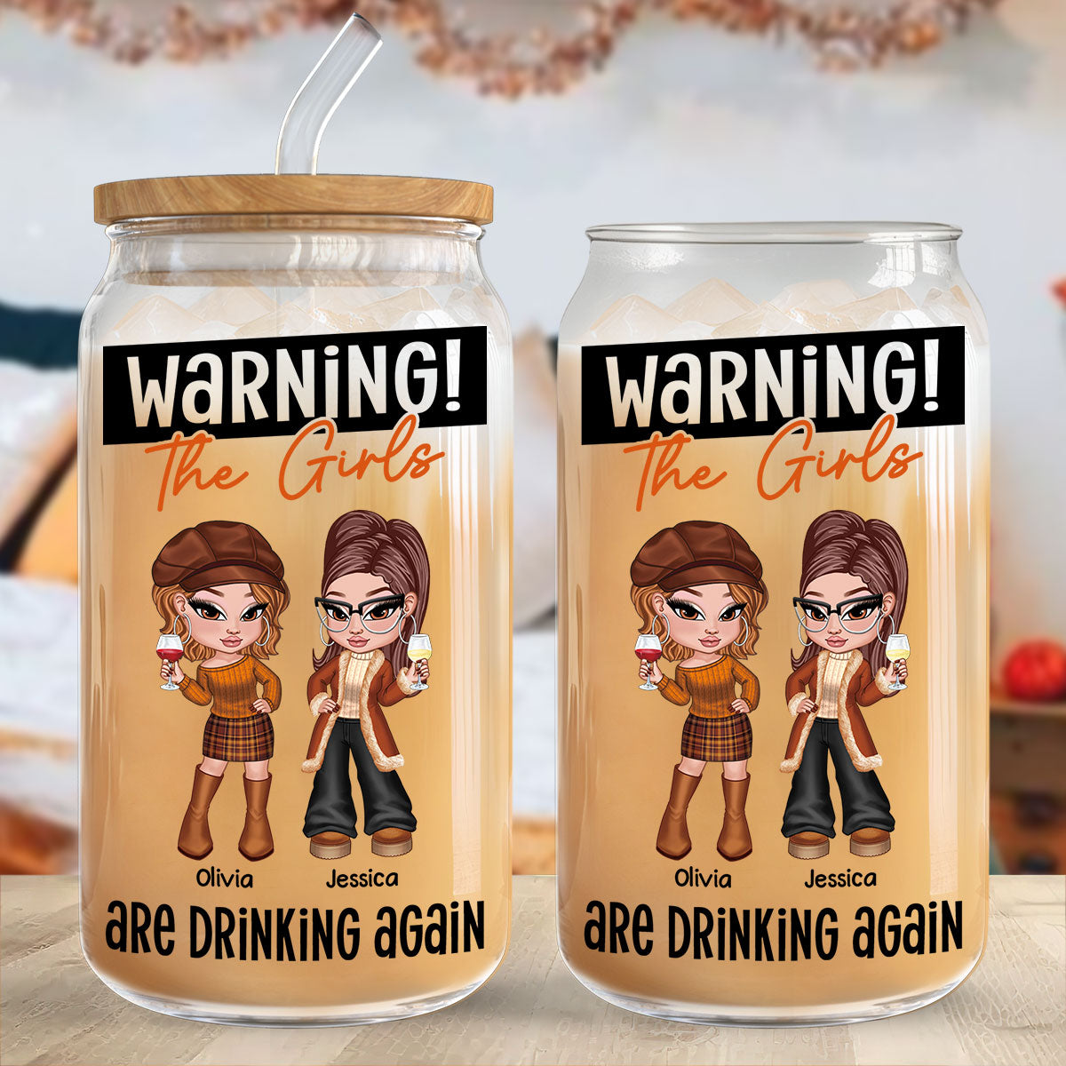 Warning The Girls Drinking Again Personalized Clear Glass Can, Y2K Style