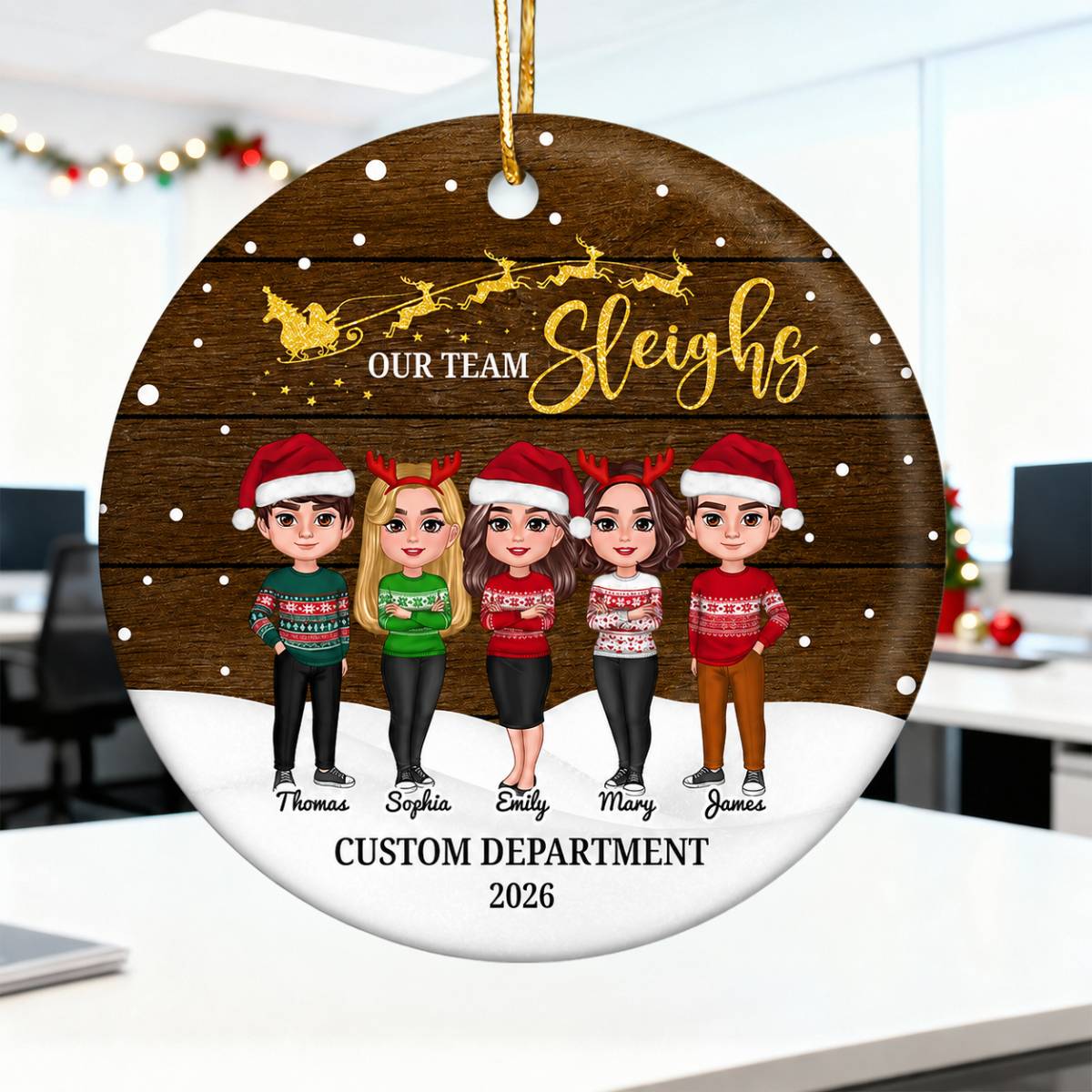 Snowy Our Team Sleighs Best Team Ever - Personalized Ceramic Ornament, Company Christmas Gift For Staff, For Employees