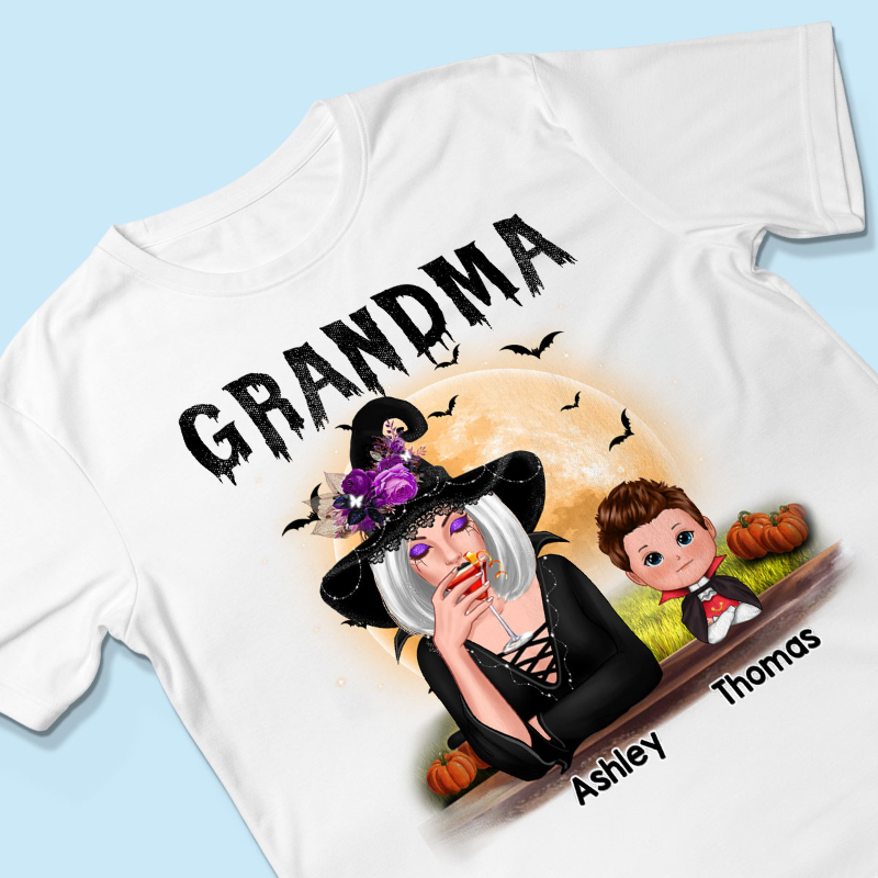Grandma Mom Witch With GrandKids Halloween Personalized Shirt
