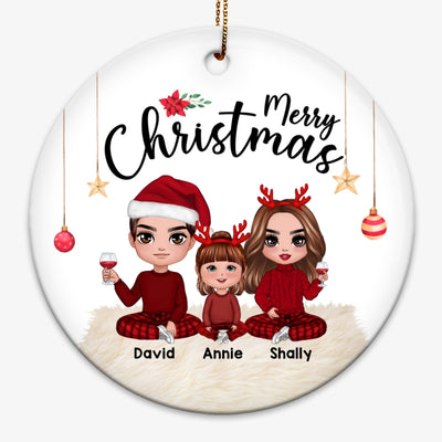 Doll Family Sitting Christmas Personalized Circle Ornament