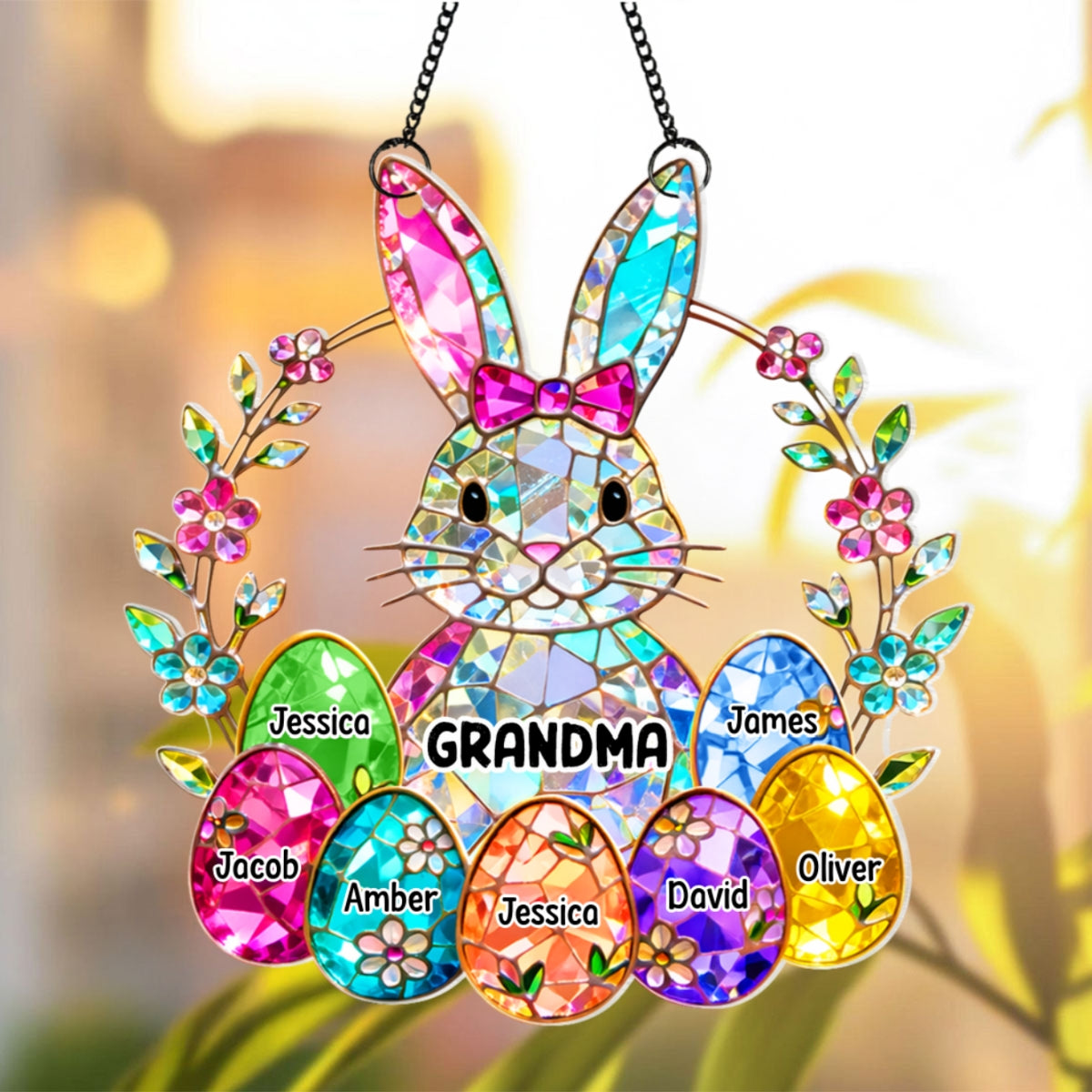 Bunny Grandma Easter Gift - Personalized Acrylic Window Hanging - Easter Gift, Mother's Day Gift for Grandma, Mom, Wife