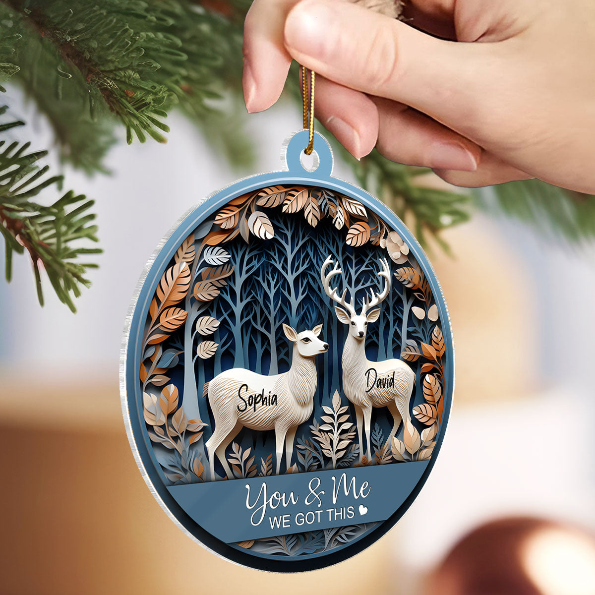 3D Effect Couple You & Me We Got This Deers Personalized Acrylic Ornament