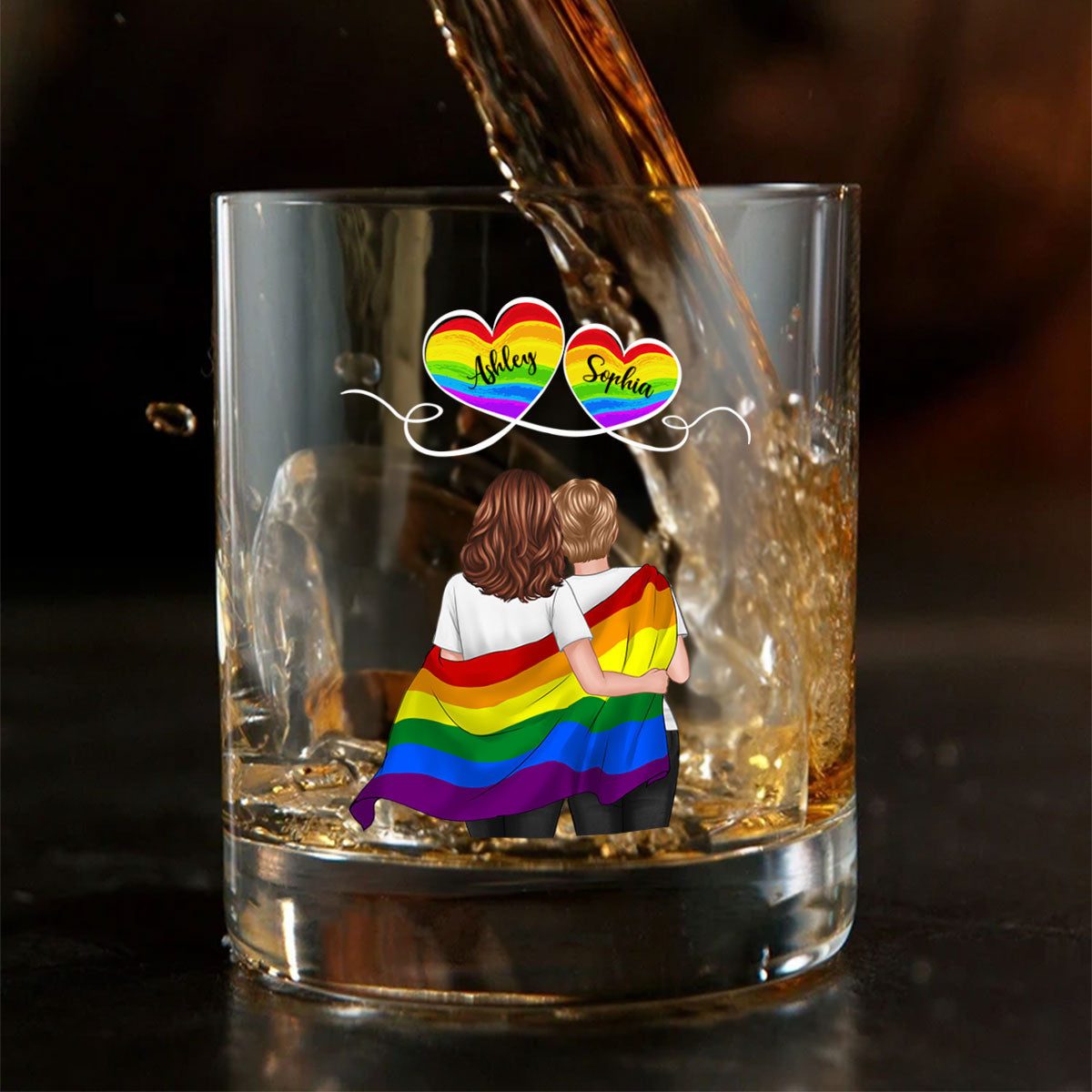 LGBT Couple Pride Month Personalized Whiskey Glass