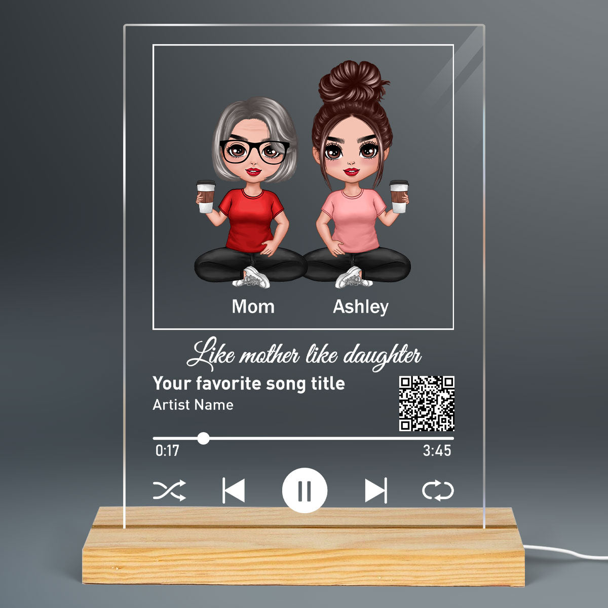 Like Mother Like Daughters Favorite Song Scannable QR Code Personalized Rectangle Acrylic Plaque LED Night Light