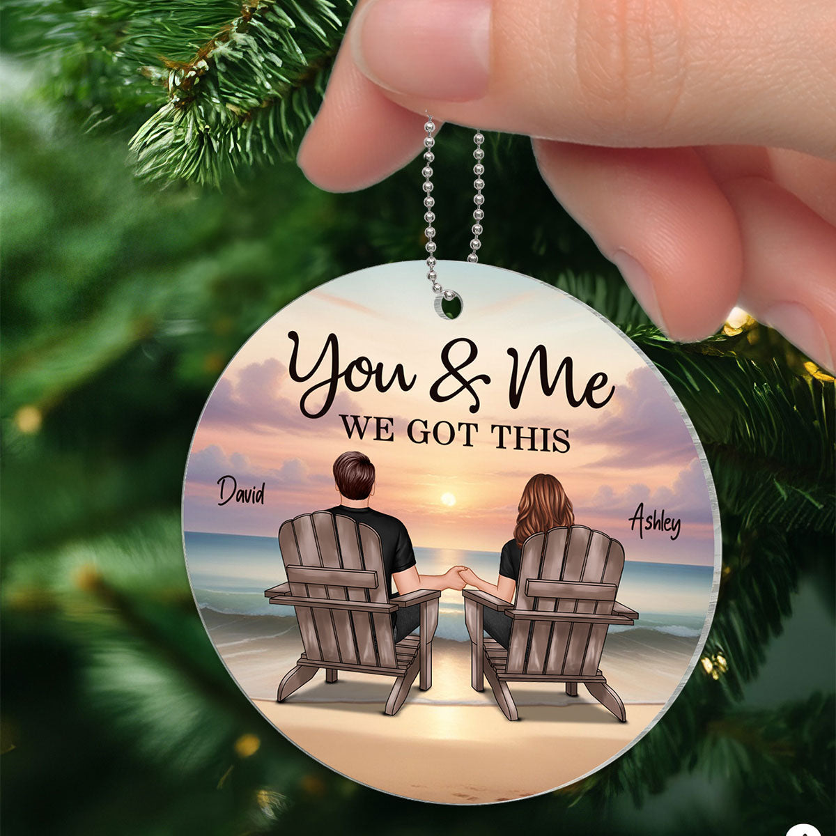 Back View Couple Sitting Beach Landscape Personalized Acrylic Ornament