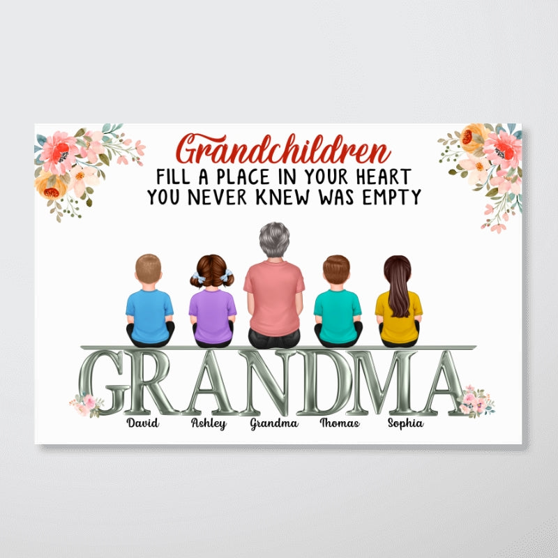 Grandma Grandchildren Sitting On Word Floral Personalized Horizontal Poster