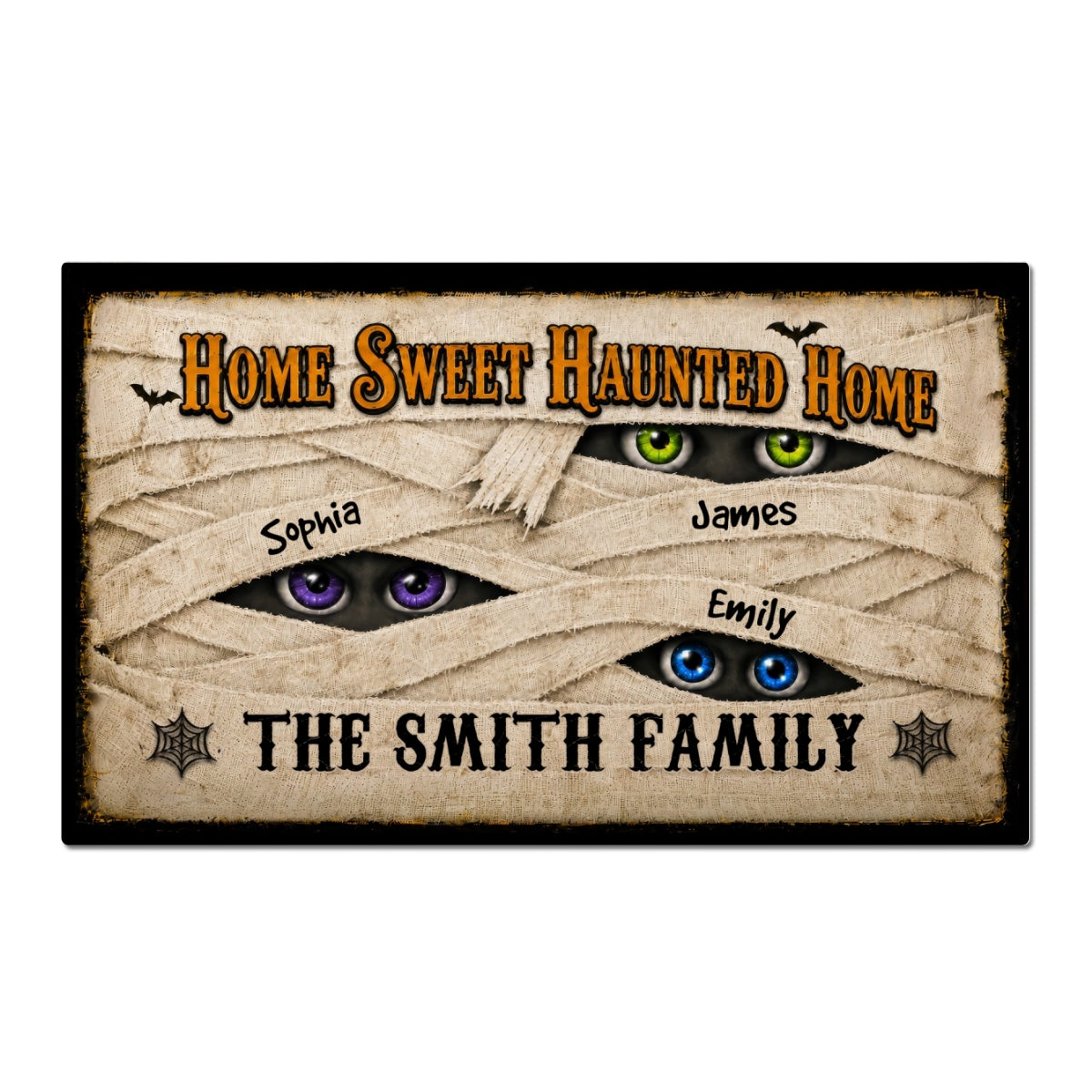 Mummy Family Peeking Eyes 2D Flat - Personalized Doormat - Funny Halloween Family Decoration